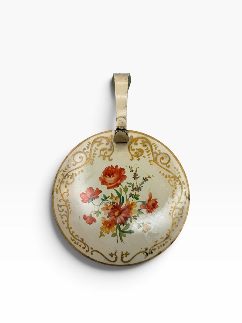 Antique Toleware Dust Bin Crumb Catcher Silent Butler, Floral Design
